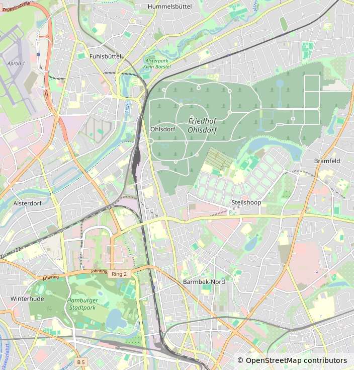 Open Street Map Kartenausschnitt von Hamburg mit Ohlsdorf, Barmbek-Nord, Stadtpark und umliegenden Stadtteilen